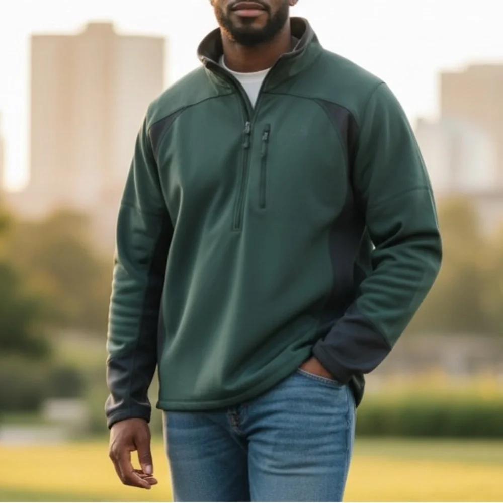 THE NORTH FACE Men Jumper Size XL‎ Quarter-Zip Pullover Green High Neck Stretch